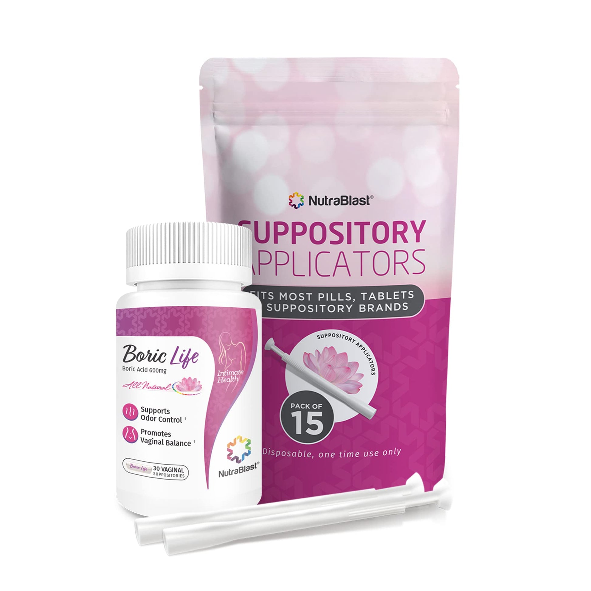 NutraBlast Boric Acid Suppositories 600mg Bundle with Applicator, 30 Suppositories & 15 Applicators - Feminine Care - Made in USA NutraBlast buy supplements canada