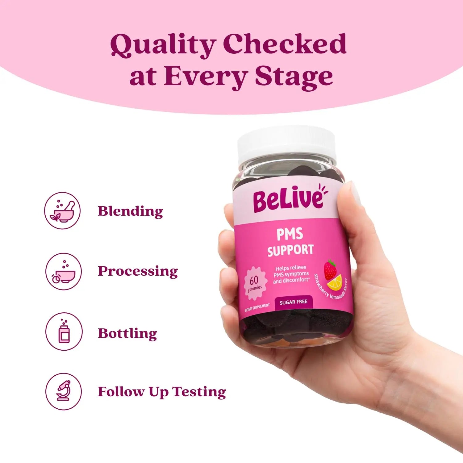 BeLive PMS Support Gummies Supplement – Helps Relieve PMS Symptoms – Hormonal Balance Mood Swings & Cramps Relief, Bloating Support – with Chaste Tree Extract - Strawberry Lemonade Flavor – 60 Count BeLive buy supplements canada