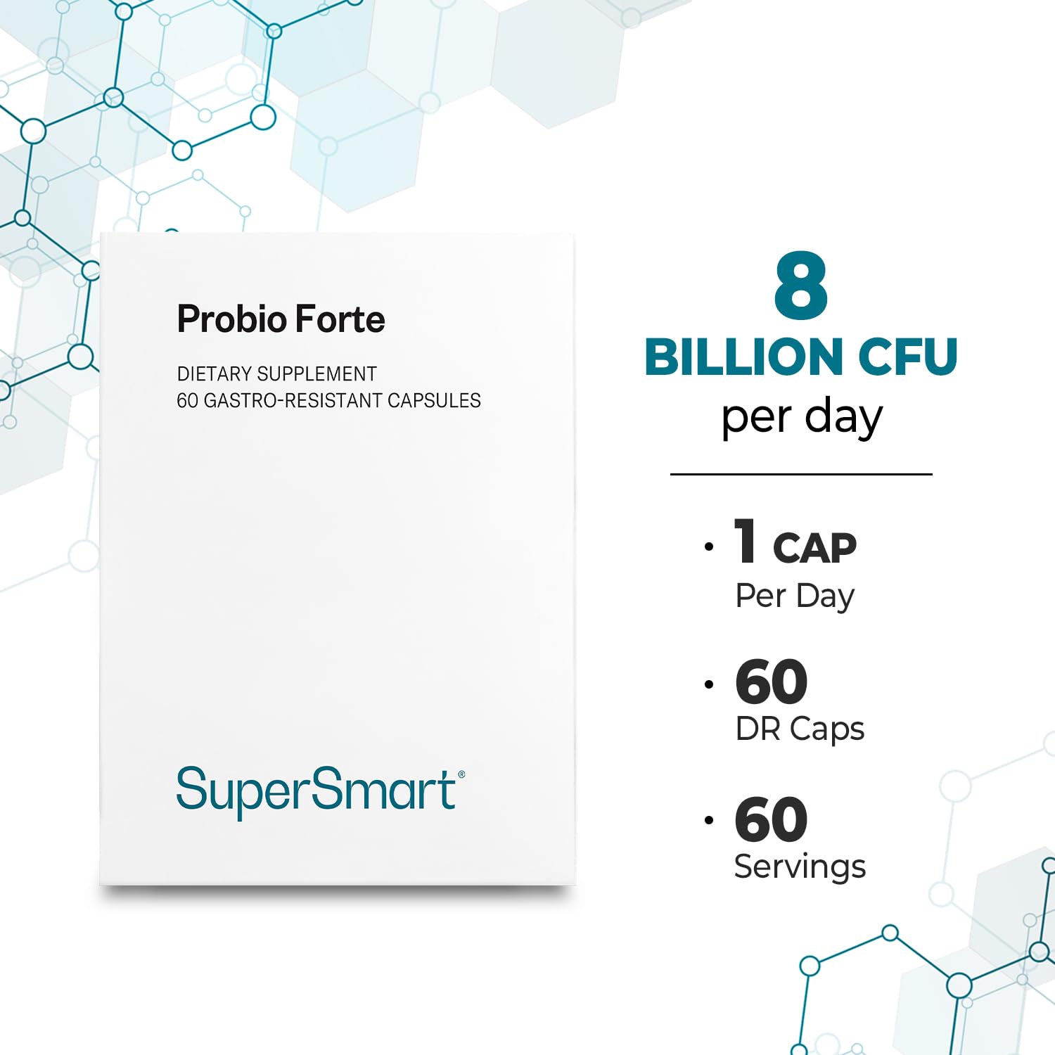 Supersmart - Probio Forte 8 Billion CFU per Capsule (Advanced Formula) - Daily Probiotics Supplement for Women & Men | Non-GMO & Gluten-Free - 60 DR Caps Supersmart buy supplements canada