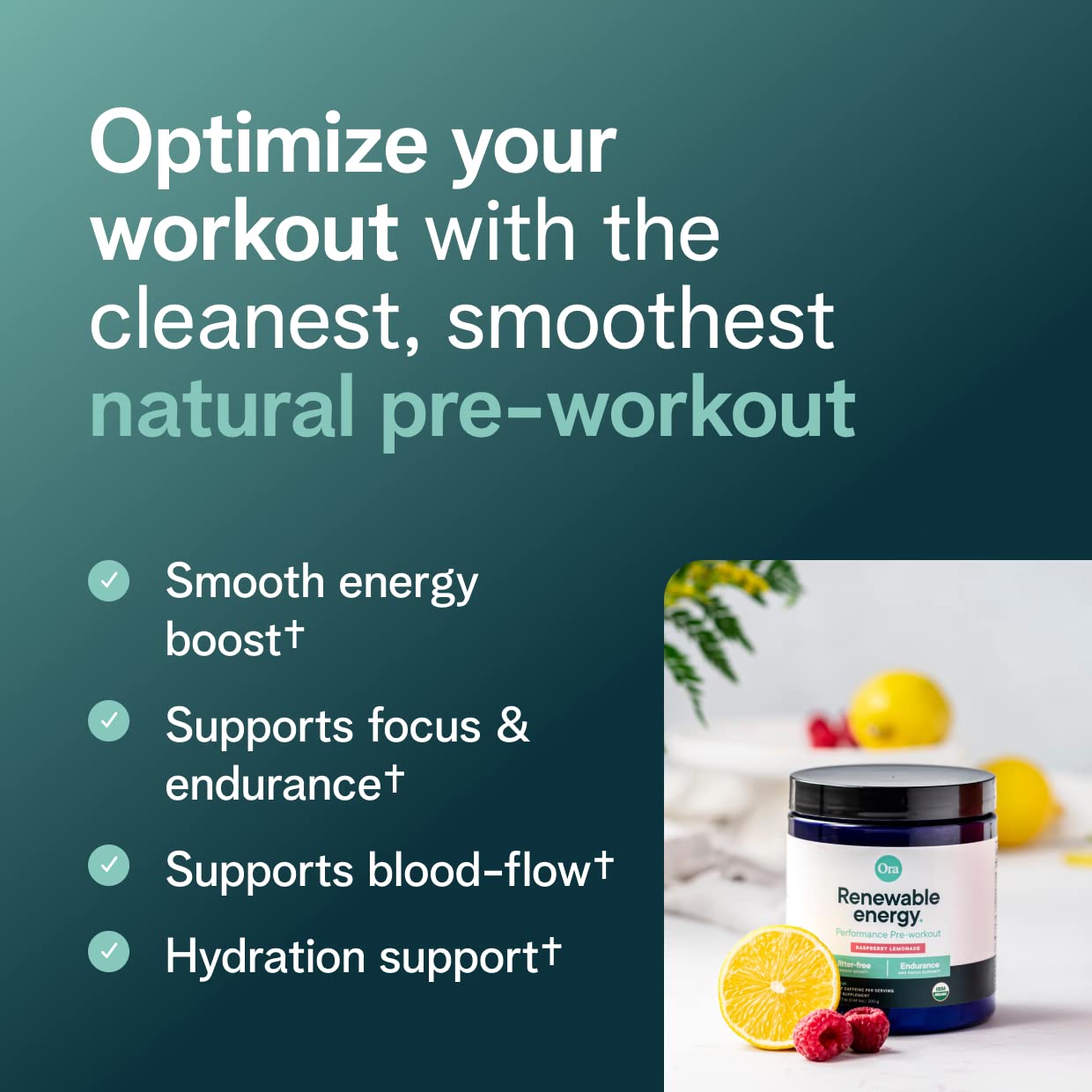 Ora Organic Natural Pre Workout Powder - Raspberry Lemonade Flavor- Provides Jitter Free Energy, Focus, Hydration, & Endurance - Vegan, Certified Organic, Soy, Dairy, & Gluten Free, 20 Servings Ora Organic buy supplements canada
