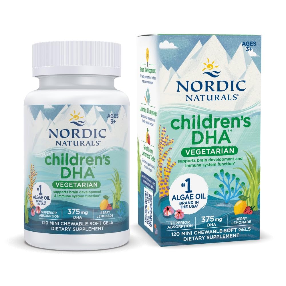 Nordic Naturals Children's DHA Vegetarian - Kids DHA Omega-3 Supplement -Algae Oil - Berry Lemonade Mini Chewables - Plant-Based Formula for Ages 3+ - 120 Soft Gels - 40 Servings Nordic Naturals buy supplements canada