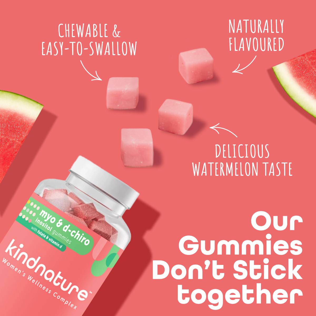 kindnature Myo-Inositol & D-Chiro Inositol Gummies for Women – 2000mg + 50mg, Ideal 40:1 Ratio – with Vitamin D & Folate – Hormone Balance Support – Vegan, Watermelon Flavor (120 Gummies) kindnature buy supplements canada