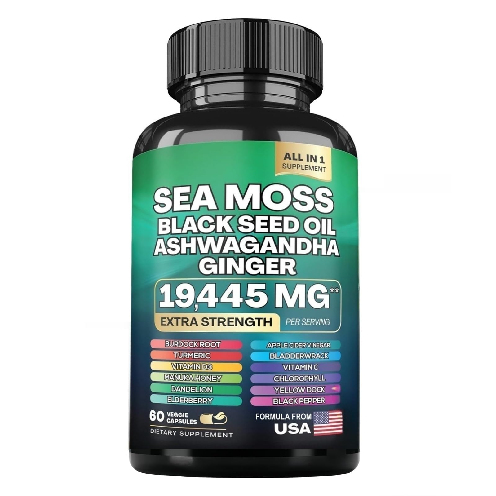 HealthyFinds Sea Moss Black Seed Oil Ashwagandha Ginger Capsules with Turmeric Bladderwrack Burdock & Vitamin C Vitamin D3 with Elderberry Manuka Dandelion Yellow Dock Iodine Chlorophyll ACV HealthyFinds buy supplements canada