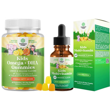 Bundle of Kids DHA Omega 3 Gummies - Fatty Acids Omega 3 6 9 for Brain Immune Strength Vision Focus Support and Liquid Multivitamin for Kids Immunity Support Natures Craft buy supplements canada
