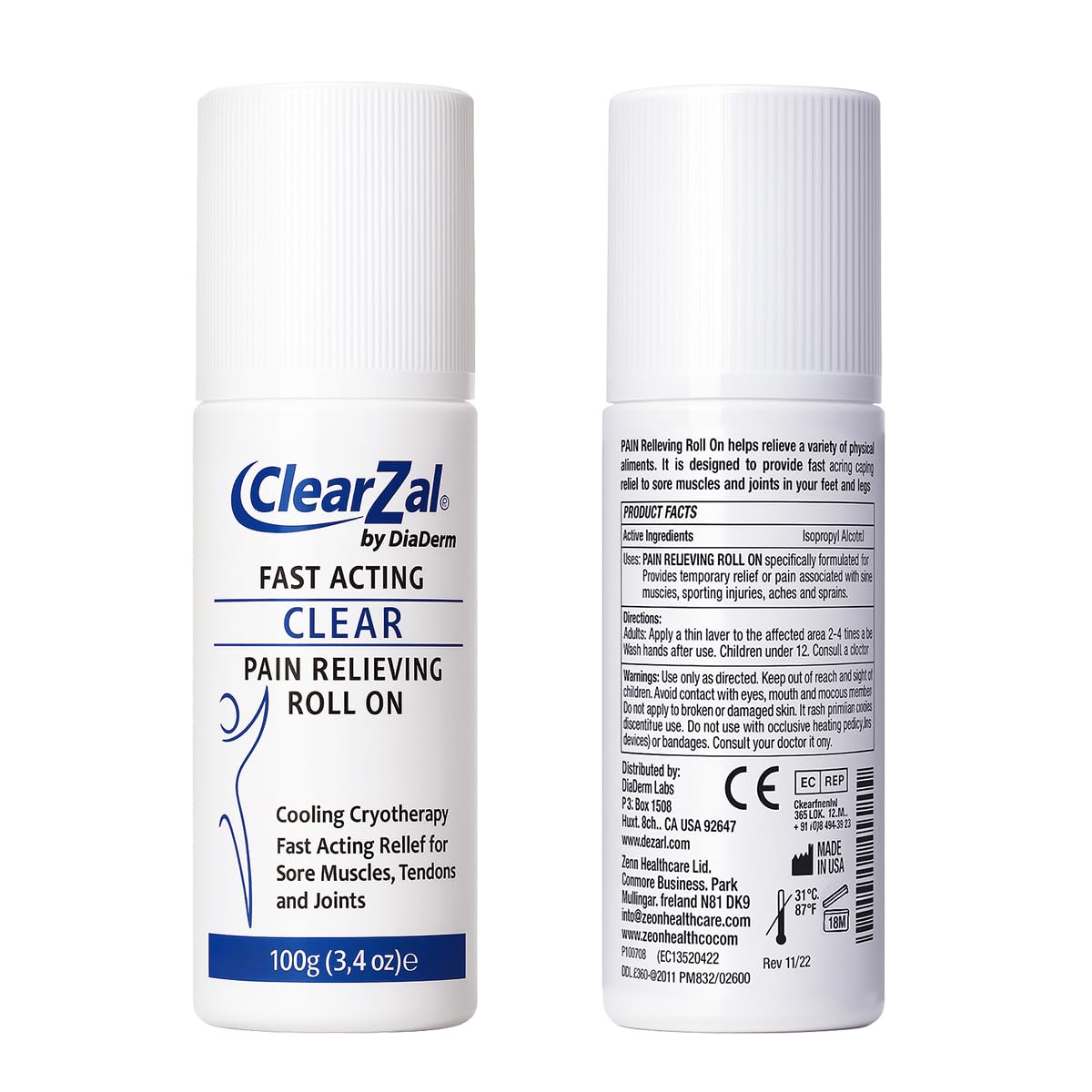 ClearZal Fast Acting Clear Pain Relieving Roll On Cooling Relief of Joint Pain, Muscle Pain, Muscle Soreness, and Swelling from Bruises or Injury - Non-Greasy - Homeopathy, 3.4oz Made in USA Clearzal buy supplements canada