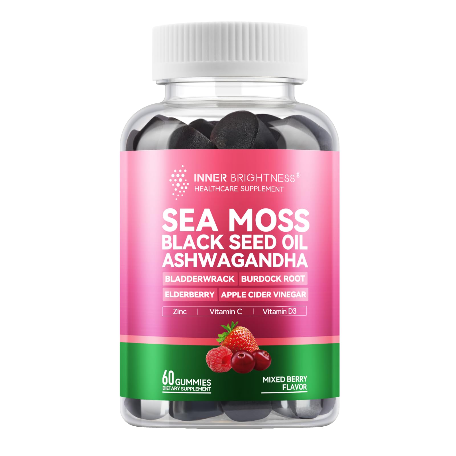 Inner Brightness Sea Moss 4000mg Gummies with Ashwagandha, Elderberry, Apple Cider Vinegar, Bladderwrack, Burdock Root – Immune Support – Mixed Berry Flavor – 60 Count Inner Brightness buy supplements canada
