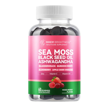 Inner Brightness Sea Moss 4000mg Gummies with Ashwagandha, Elderberry, Apple Cider Vinegar, Bladderwrack, Burdock Root – Immune Support – Mixed Berry Flavor – 60 Count Inner Brightness buy supplements canada