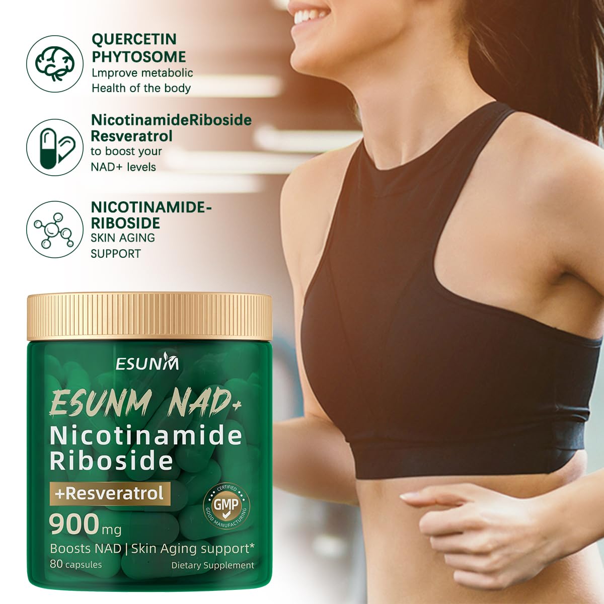 ESUNM Liposomal NAD+ Supplement with Resveratrol, NMN Supplement NAD Resveratrol Support Cellular Health, Stamina & Healthy Aging,Third-Party Tested，80 Capsules ESUNM buy supplements canada