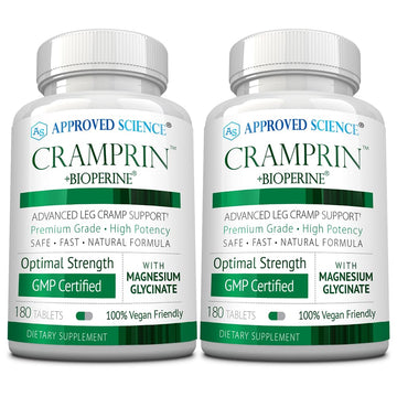 Approved Science Cramprin - High Absorption Magnesium, Vitamin B Complex, BioPerine - Muscle Cramps - 6 Month Supply - 2 Bottles - Vegan Approved Science buy supplements canada