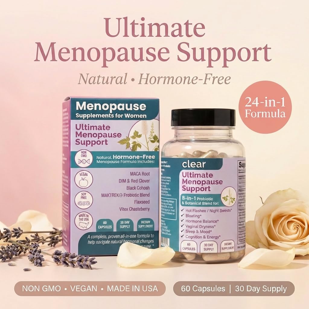 Clear Menopause Support for Women | 25-in-1 Formula with Black Cohosh, Dong Quai, Pre & Probiotics | Hot Flashes, Night Sweats, Mood, Sleep & Digestion | Hormone-Free | Made in USA | 60 Capsules Clear Probiotics buy supplements canada