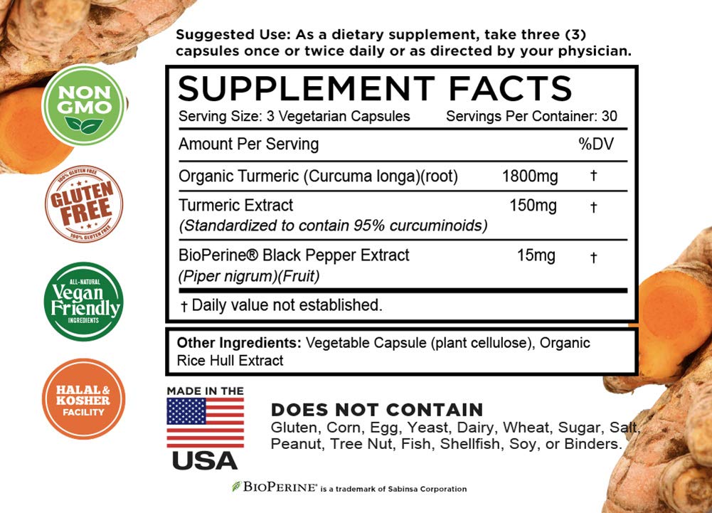 Turmeric Curcumin with BioPerine Black Pepper & 95% Curcuminoids, 1965mg, Maximum Absorption for Joint Support, Non-GMO Turmeric Capsules, FarmHaven buy supplements canada