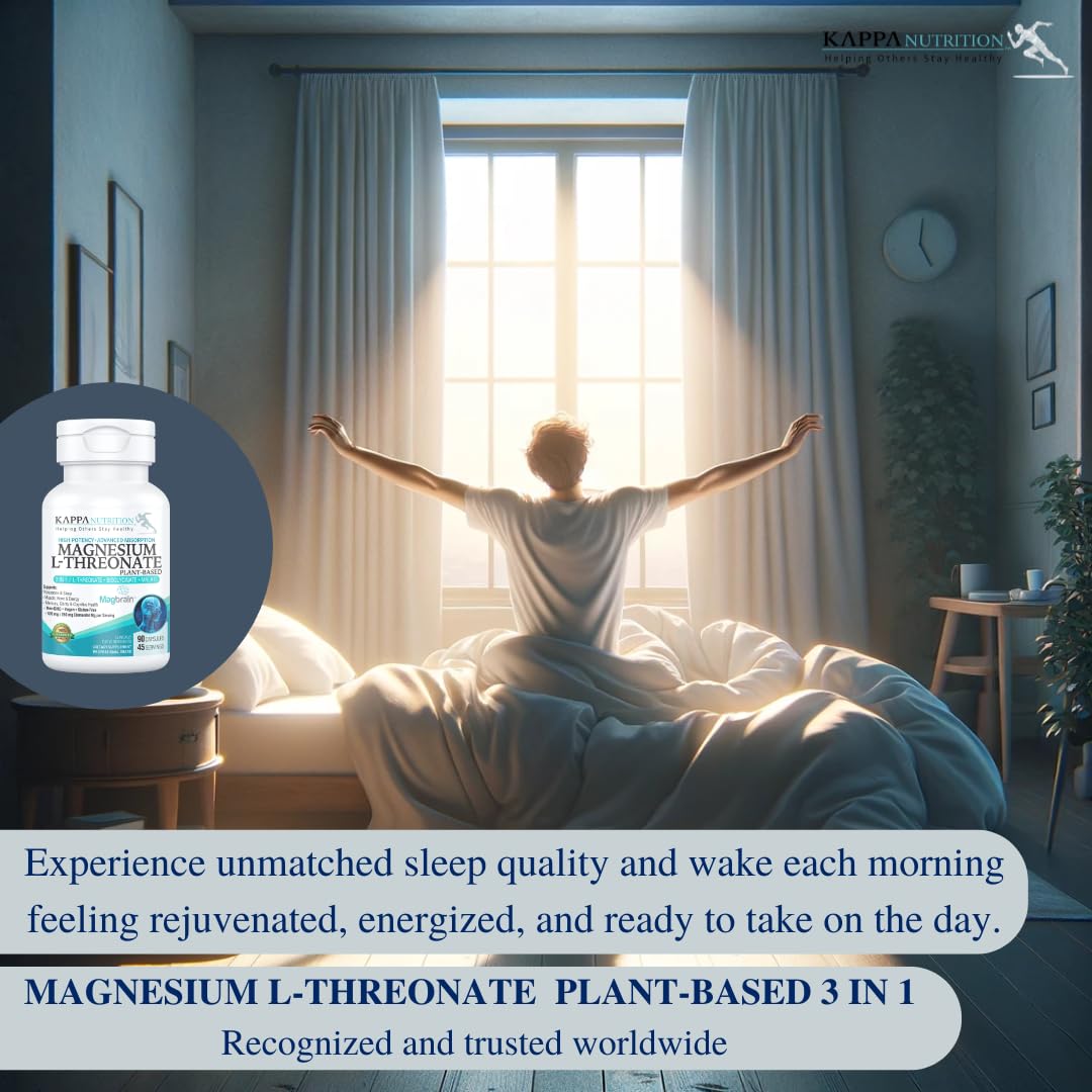 Kappa Nutrition Powered by Magbrain™ Magnesium L-Threonate Plant-Based, 90 Vegan Capsules, 420mg Elemental Magnesium (3 Capsules) from 2,253mg, Brain, Sleep & Muscle Support. KAPPA NUTRITION buy supplements canada