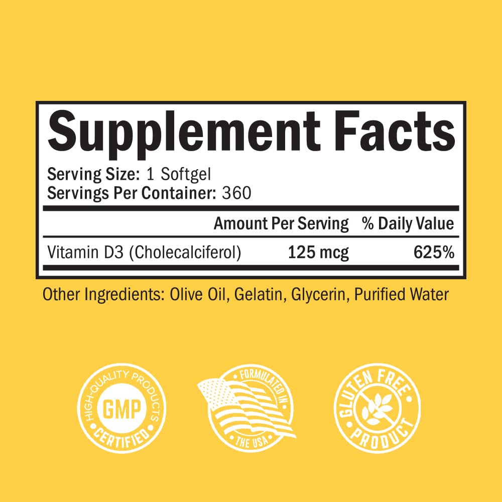 Vitamin D3 5000 IU (125 mcg) Natural Immune Support Supplement, Bone Strength BioSchwartz buy supplements canada