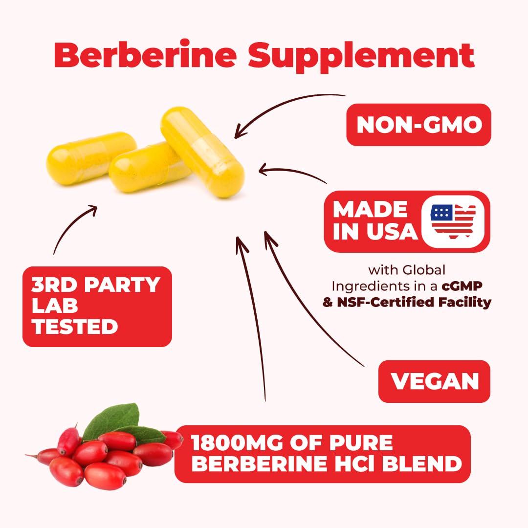 Vimerson Health Berberine Supplement with Third Party Tested Berberine 1800mg - Immune Support Supplement for Cardiovascular, Gastrointestinal Function & Metabolic Aid - Vegan & Non-GMO Vimerson Health buy supplements canada