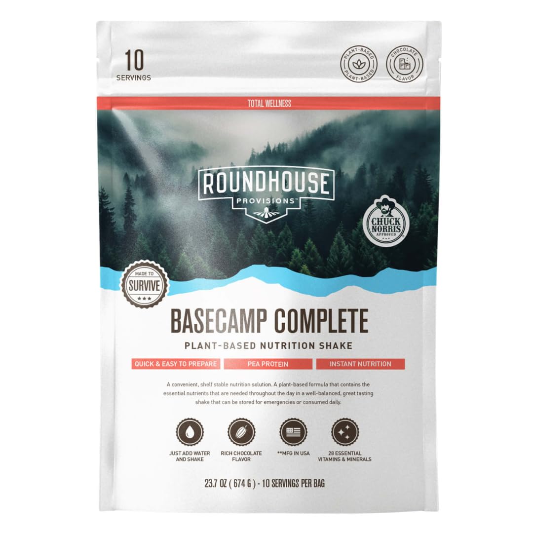Basecamp Complete Nutrition Shake by Chuck Norris Roundhouse Provisions – Plant-Based Emergency Meal with 18g Protein & 28 Essential Nutrients – Rich Chocolate Flavor – 10 Servings, 3-Year Shelf Life ROUNDHOUSE PROVISION buy supplements canada
