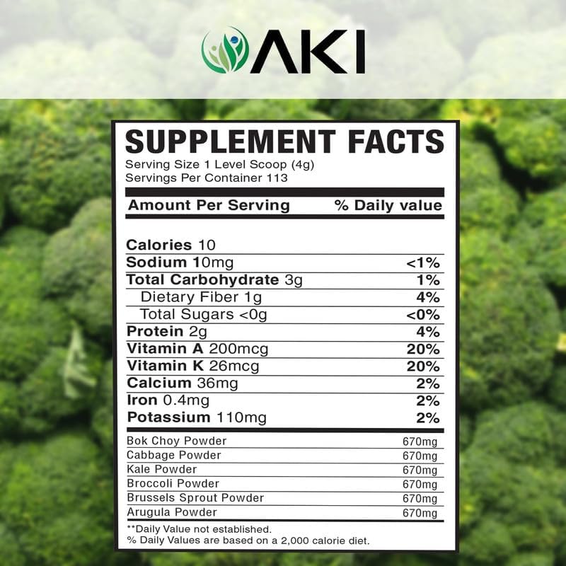 AKI Cruciferous Superfood Green Mix Powder - Made from Kale, Broccoli, Brussels Sprouts, Cabbage - Packed with Essential Phytonutrients & Vitamins ((5.3oz/150g)) AKI ORGANIC buy supplements canada
