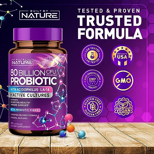 80 Billion CFU Probiotic - Daily Digestive Gut Health Supplement for Men & Women Built by Nature buy supplements canada