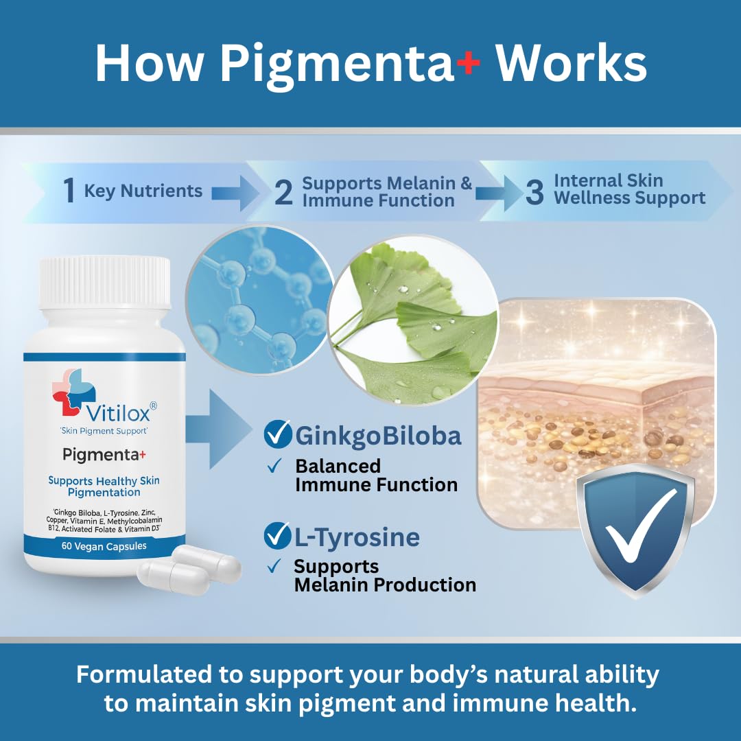 Vitilox Pigmenta+ Advanced, Skin Tone Support Supplement – 60 Tablets | 2 Months | Natural Vitiligo Skin Pigmentation Support | Reduce White Body Spots Vitilox buy supplements canada