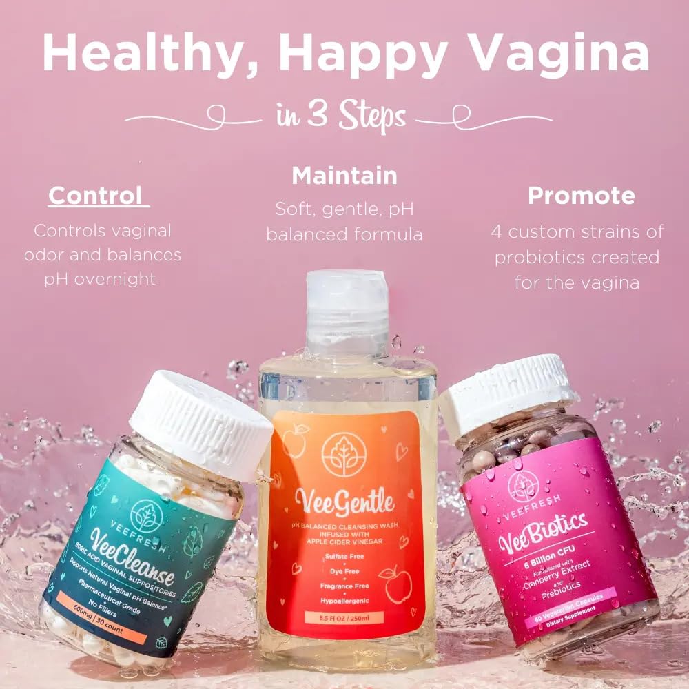 VeeBalance Bundle – Boric Acid Suppositories, Feminine Wash & Cranberry Probiotics for Women – pH Balance & Freshness Support VeeFresh buy supplements canada