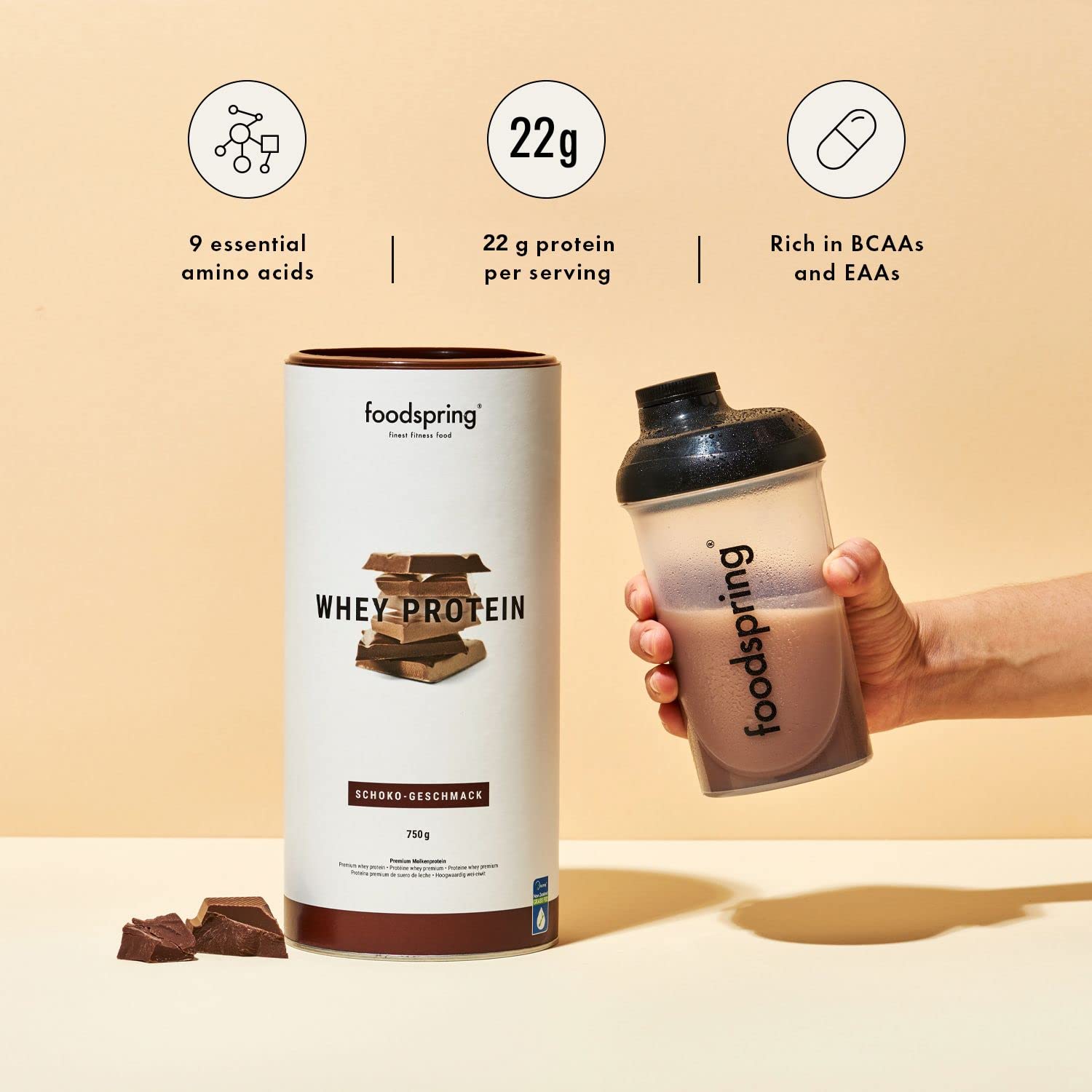 foodspring Whey Protein Powder Chocolate – with 22g Protein for Muscle Building, Perfect Solubility foodspring buy supplements canada