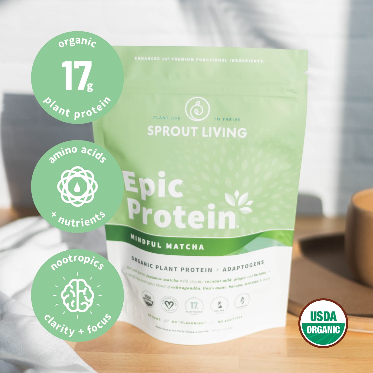 Sprout Living Epic Protein, Plant Based Protein & Superfoods Powder, Mindful Matcha Sprout Living buy supplements canada
