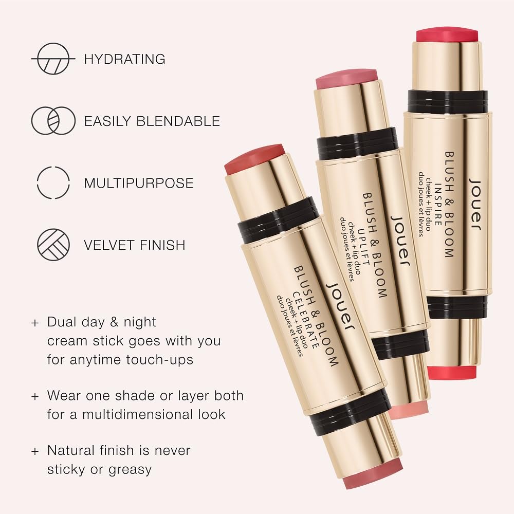Jouer Blush & Bloom Cheek + Lip Duo - Hydrating Cream Blush Stick for Lip and Cheek Tint - Moisturizing Rose Hip and Squalane Oil Formula, Celebrate Jouer buy supplements canada