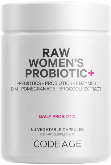 Codeage Raw Women’s Probiotic+ Supplement - 34 Probiotic Strains, 100 Billion CFUs, Digestive Enzymes, Prebiotic Blend, DIM, Herbal Extracts, Phytonutrients - Non-GMO - 30 Capsules Codeage buy supplements canada