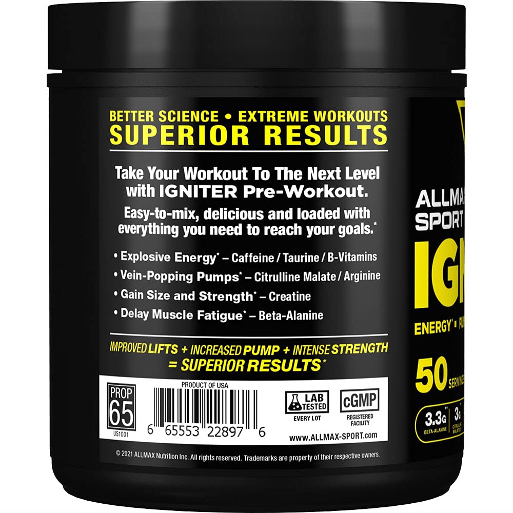 ALLMAX IGNITER Sport, Blue Raspberry - 330 g - Pre-Workout Formula - with Caffeine ALLMAX Nutrition buy supplements canada
