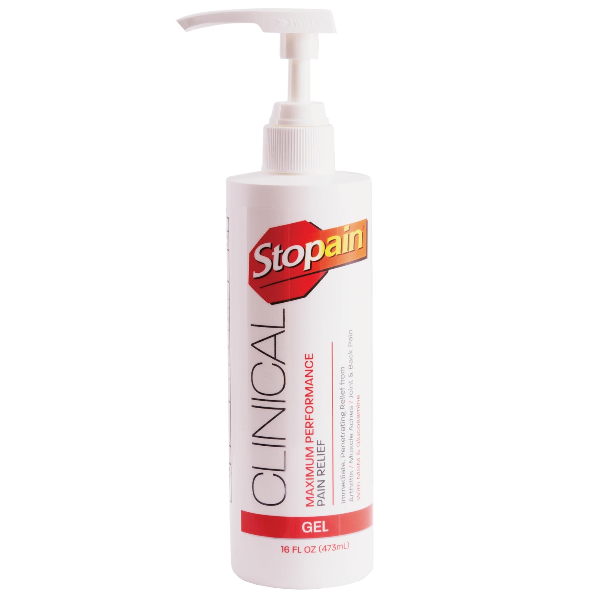 Stopain Clinical Pain Relief Gel 16 oz - Professional Formula for Arthritis, Knee, Back & Muscle Pain - Maximum Strength Gel for Joint & Nerve Pains with 10% Menthol Plus Glucosamine - Made in USA Stopain buy supplements canada