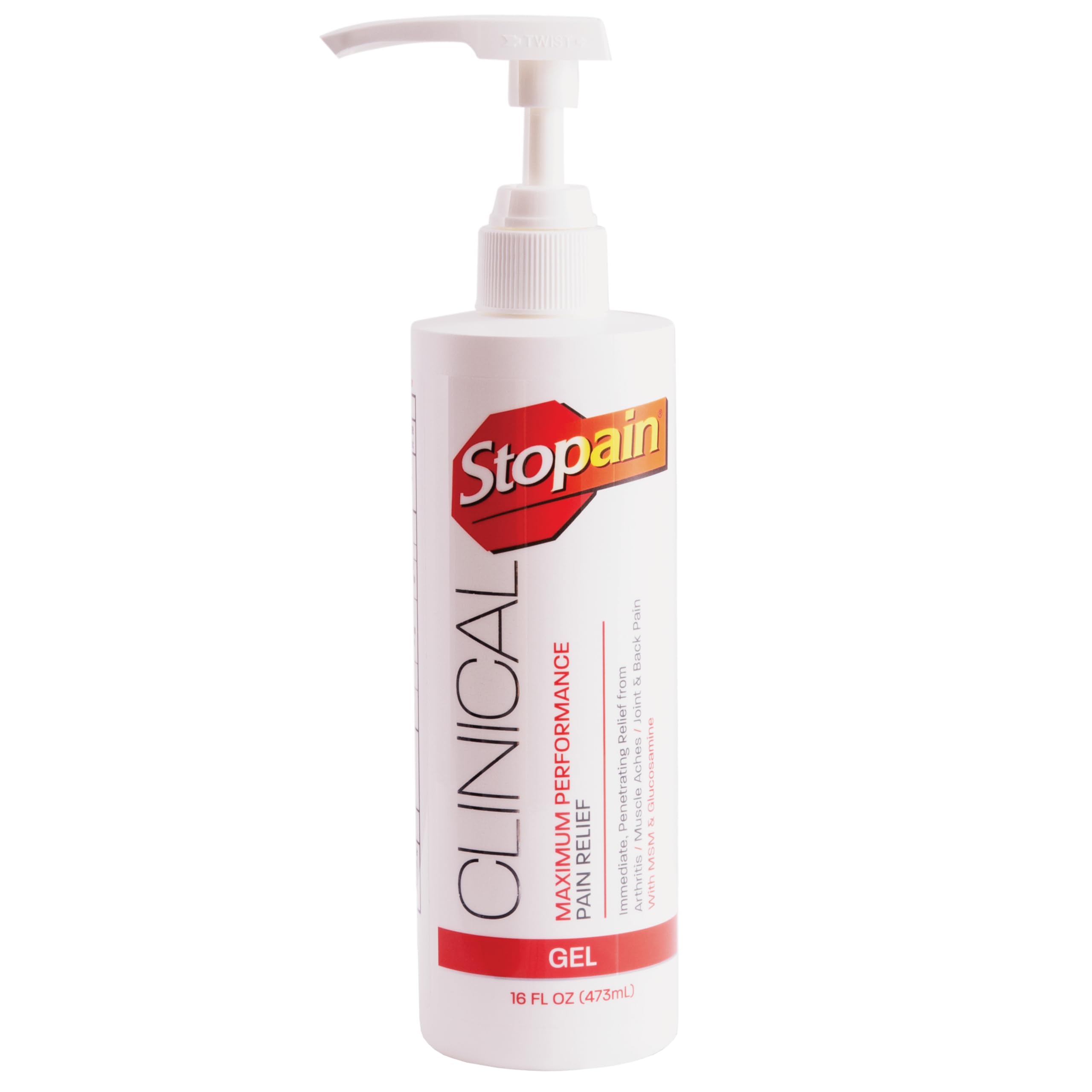 Stopain Clinical Pain Relief Gel 16 oz - Professional Formula for Arthritis, Knee, Back & Muscle Pain - Maximum Strength Gel for Joint & Nerve Pains with 10% Menthol Plus Glucosamine - Made in USA Stopain buy supplements canada