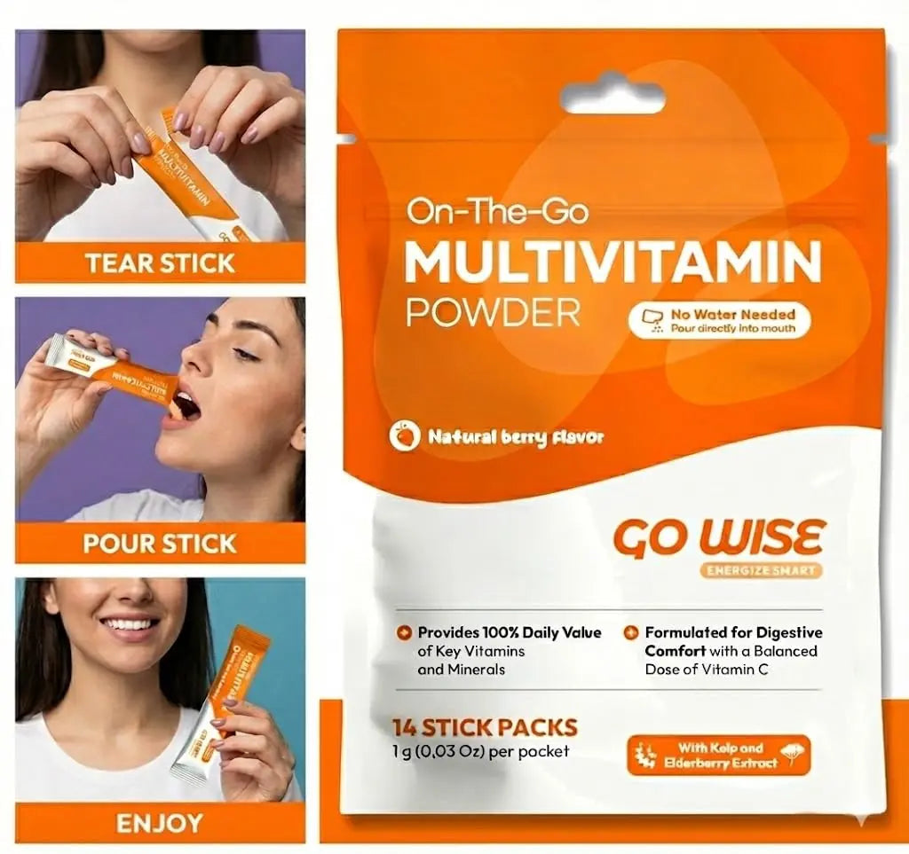 Go Wise On The Go Multivitamin Powder, 14 Vegan Daily Vitamin Packets for Men & Women, Natural Berry Flavor Go Wise buy supplements canada