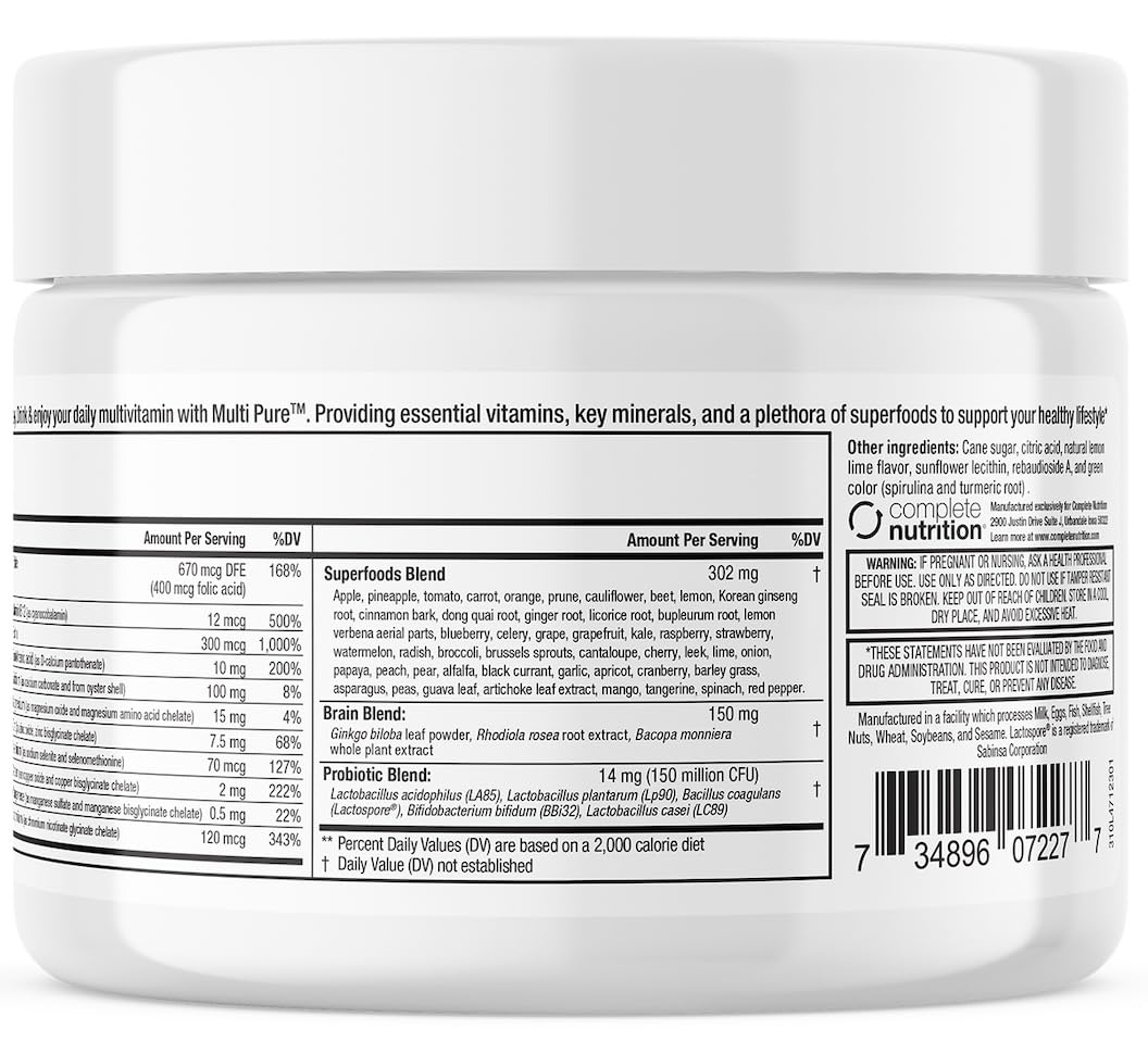 Reclaim Multi Pure Lemon Lime, Immune Support, Vitamin C, Vitamin B Complex, Probiotic, Superfood Powder, Calcium, Magnesium Oxide, (30 Servings) (Lemon Lime) Complete Nutrition buy supplements canada