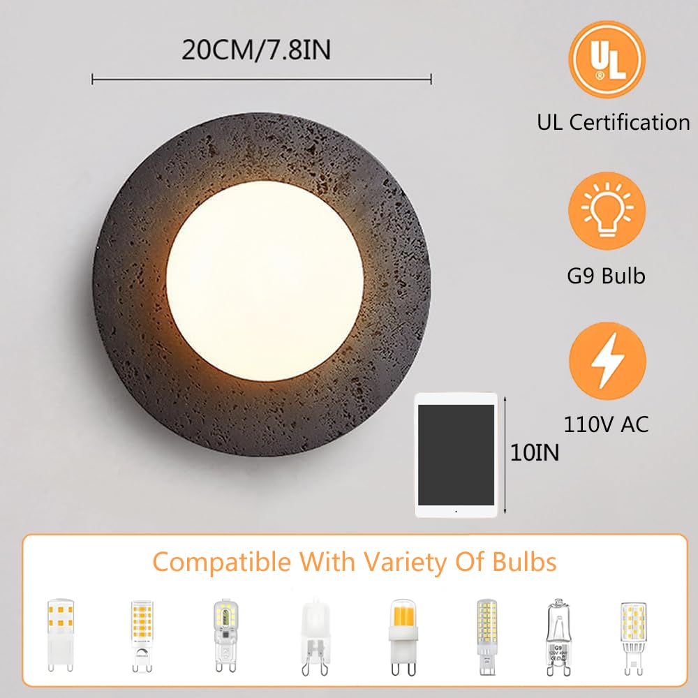 BFFGKGL Modern Natural Black Travertine Hallway Wall Sconce Nordic Creativity Round Transmittance Glass Bedside Wall Light Japanese Minimalist Aisle Wall Lamp For Living Room Stairs Living Room Balcon BFFGKGL buy supplements canada