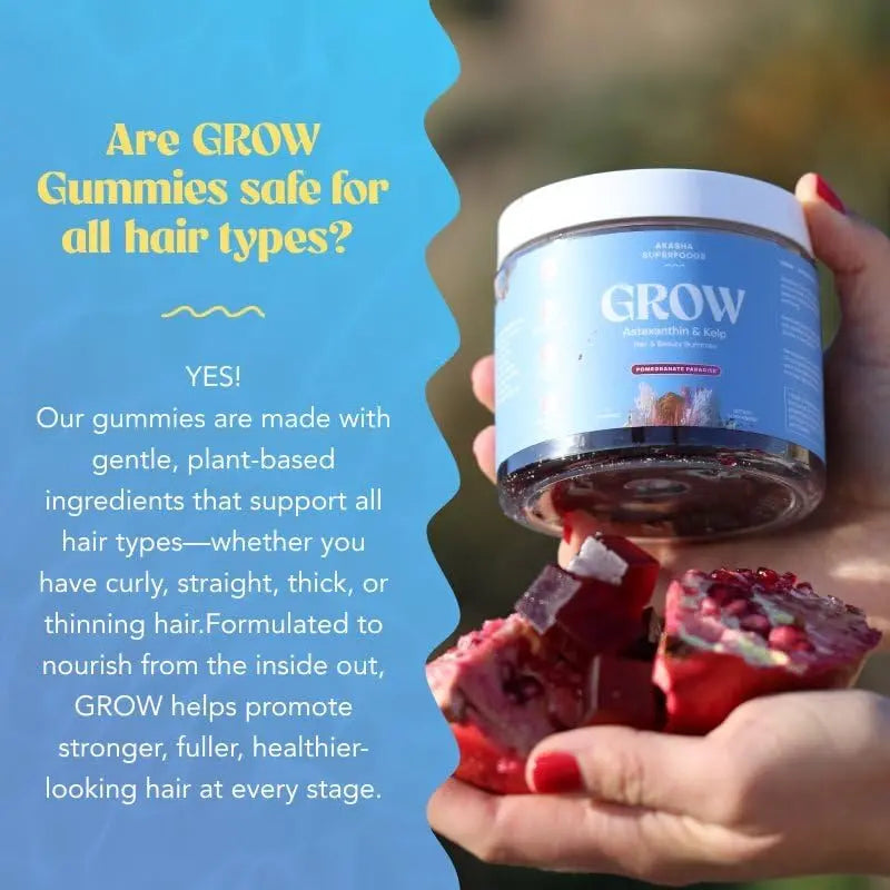 Akasha Superfoods Grow Hair & Beauty Gummies, Supplement with Zinc, Vitamin E, Astaxanthin, Kelp, & Pumpkin Seed, Plant Based Gummies for Women & Men Akasha Superfoods buy supplements canada