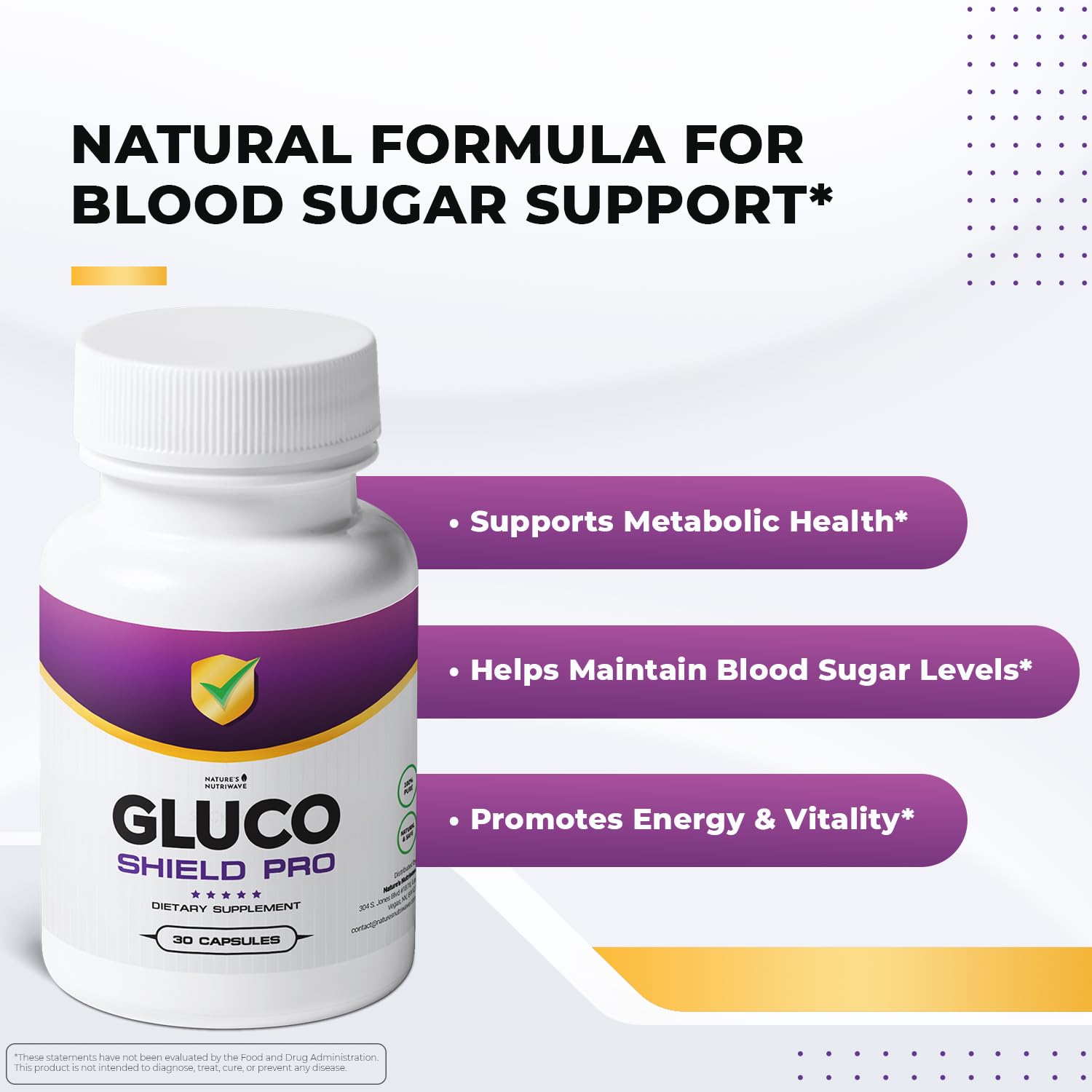 GlucoShield Pro - Natural Supplement with Vitamins B1, B2, B6, Magnesium, Zinc & Calcium | Non-GMO, Stimulant-Free, Easy-to-Take | Made in the USA, GMP-Certified | 30 Capsules, 3 Month Supply Nature’s NutriWave buy supplements canada