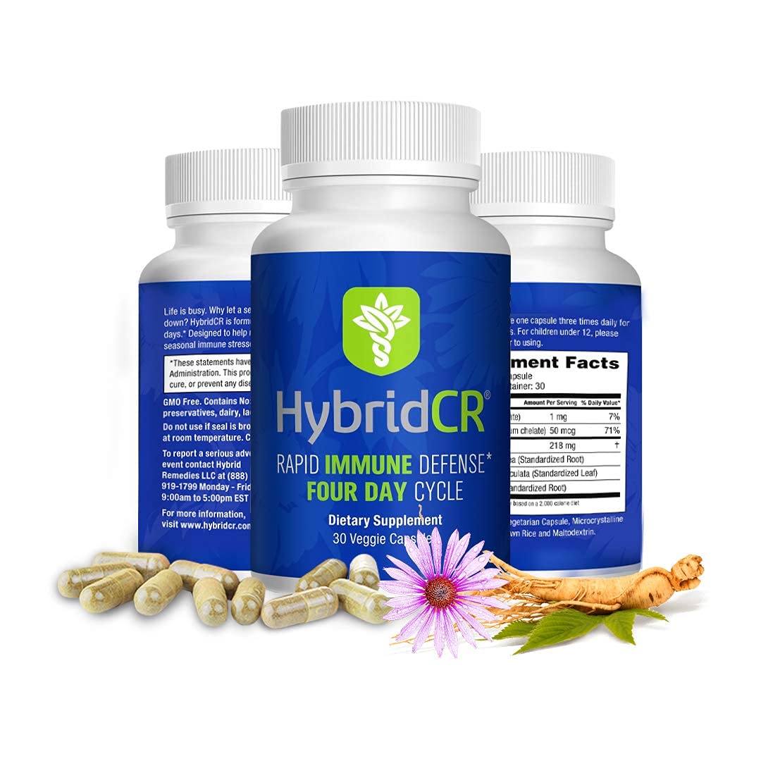 HybridCR Rapid Immunity Supplement | Zinc, Echinacea, Andrographis, Ginseng, Selenium, Gluten-Free & Non-GMO | 5-in-1 Immune Support Supplement | Pharmacist Formulated 1 Month Supply (30 Veggie Caps) Hybrid Remedies buy supplements canada