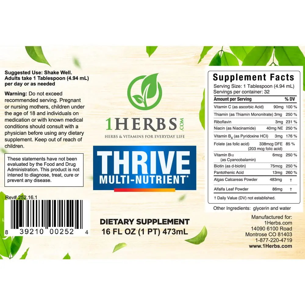 Thrive Multi-Nutrient Liquid - Alcohol Free Daily Multivitamin with Liquid Vitamin C and Vitamin B Complex – Vital Nutrients for Immune Support 1Herbs buy supplements canada