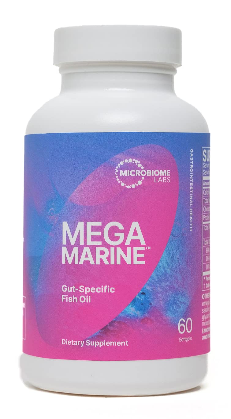 Microbiome Labs MegaMarine Omega 3 Fish Oil Supplements - Gut-Specific EPA DHA Omega 3 Supplement with DPA for Gut Health - Support Immune & Gut Barrier Function (60 Softgels) Microbiome Labs buy supplements canada