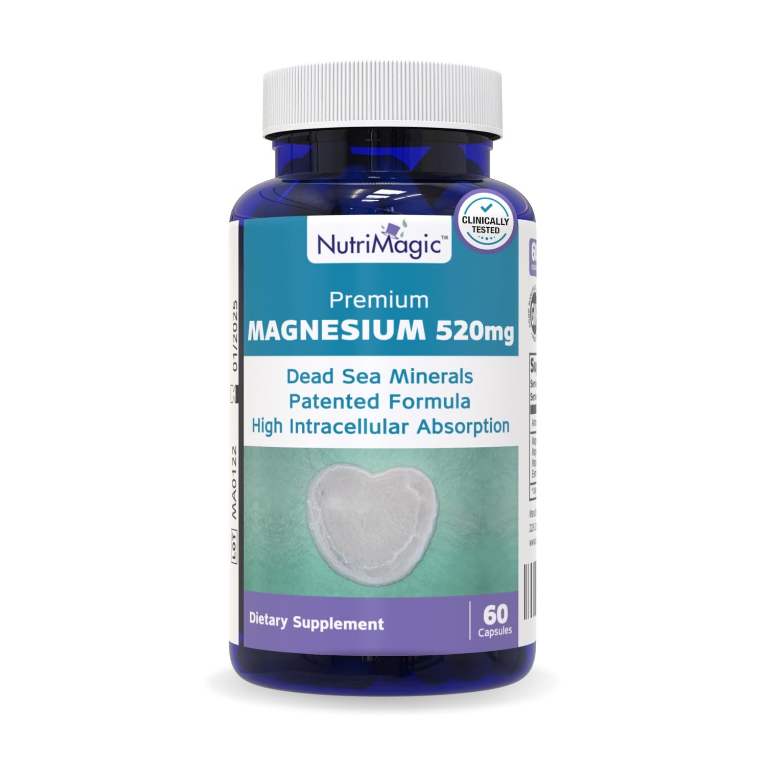 NutriMagic 520mg Patented High Absorption Elemental Magnesium from Oxide, Dead Sea Minerals Complex (1 Bottle, 2-Month Supply (60 Capsules)) NutriMagic buy supplements canada