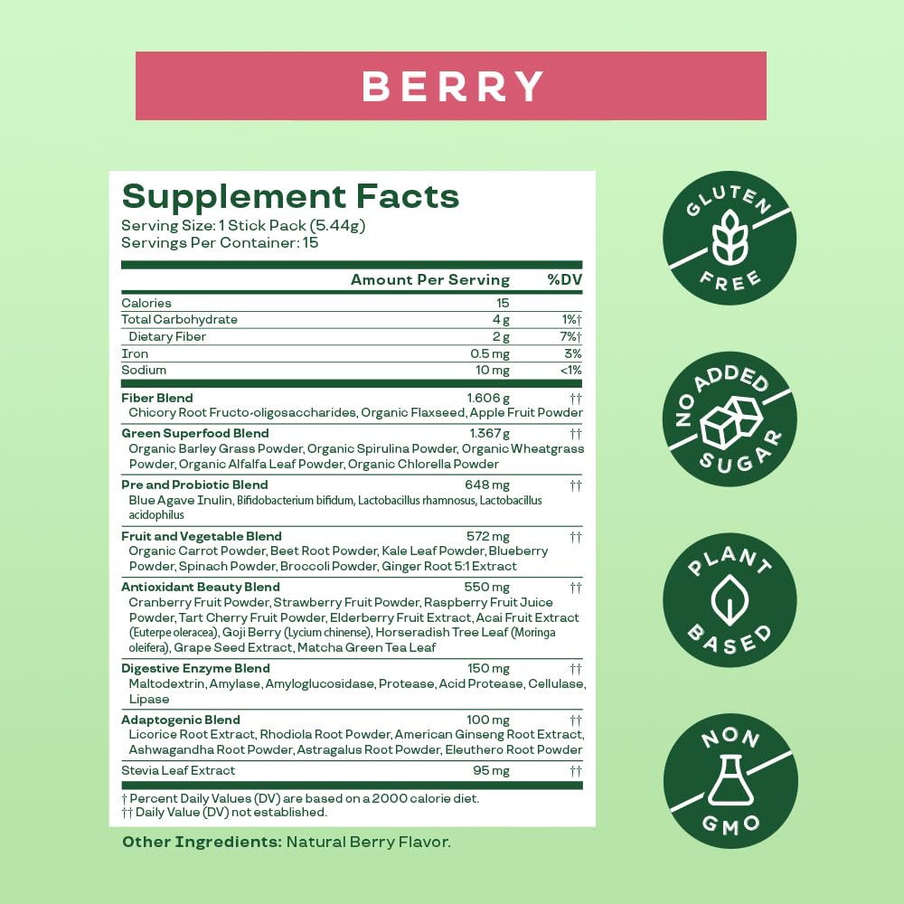 Bloom Nutrition Super Greens Powder Smoothie Mix, 15 Stick Packs - Probiotics Bloom Nutrition buy supplements canada