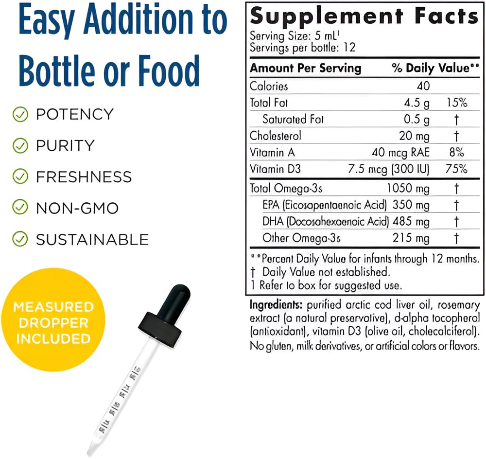 Nordic Naturals Baby’s DHA, Unflavored - 2 oz - 1050 mg Omega-3 + 300 IU Vitamin D3 - Supports Brain, Vision & Nervous System Development in Babies - Non-GMO - Servings May Vary Nordic Naturals buy supplements canada