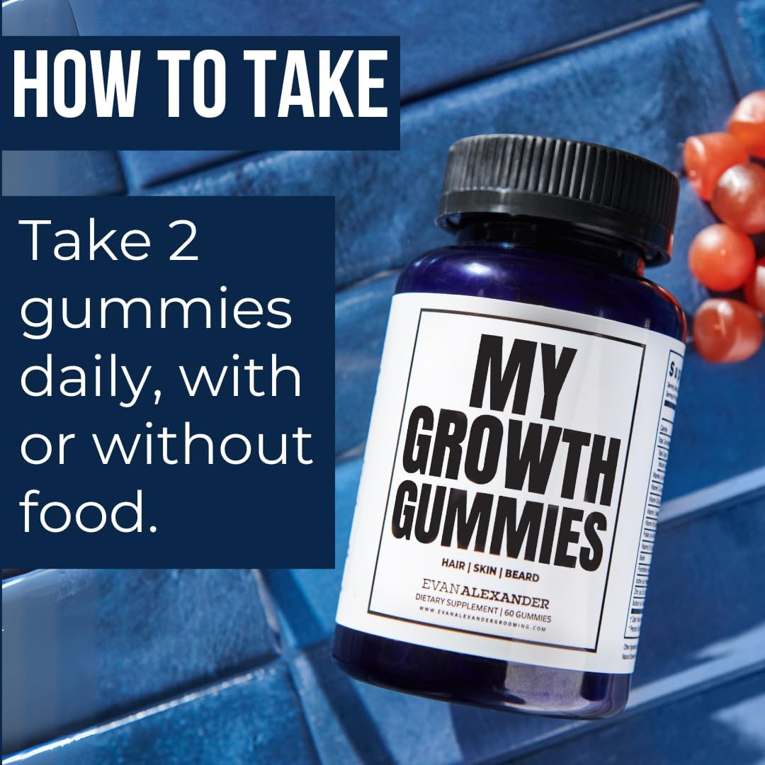 Evan Alexander Grooming My Growth Gummies | Healthy Hair & Beard Growth Support | Stronger Hair Follicles & Better Skin | Strawberry & Coconut Flavor | Vitamins C, D3, B6, B12 & Biotin | 60 Gummies Evan Alexander Fine Grooming buy supplements canada