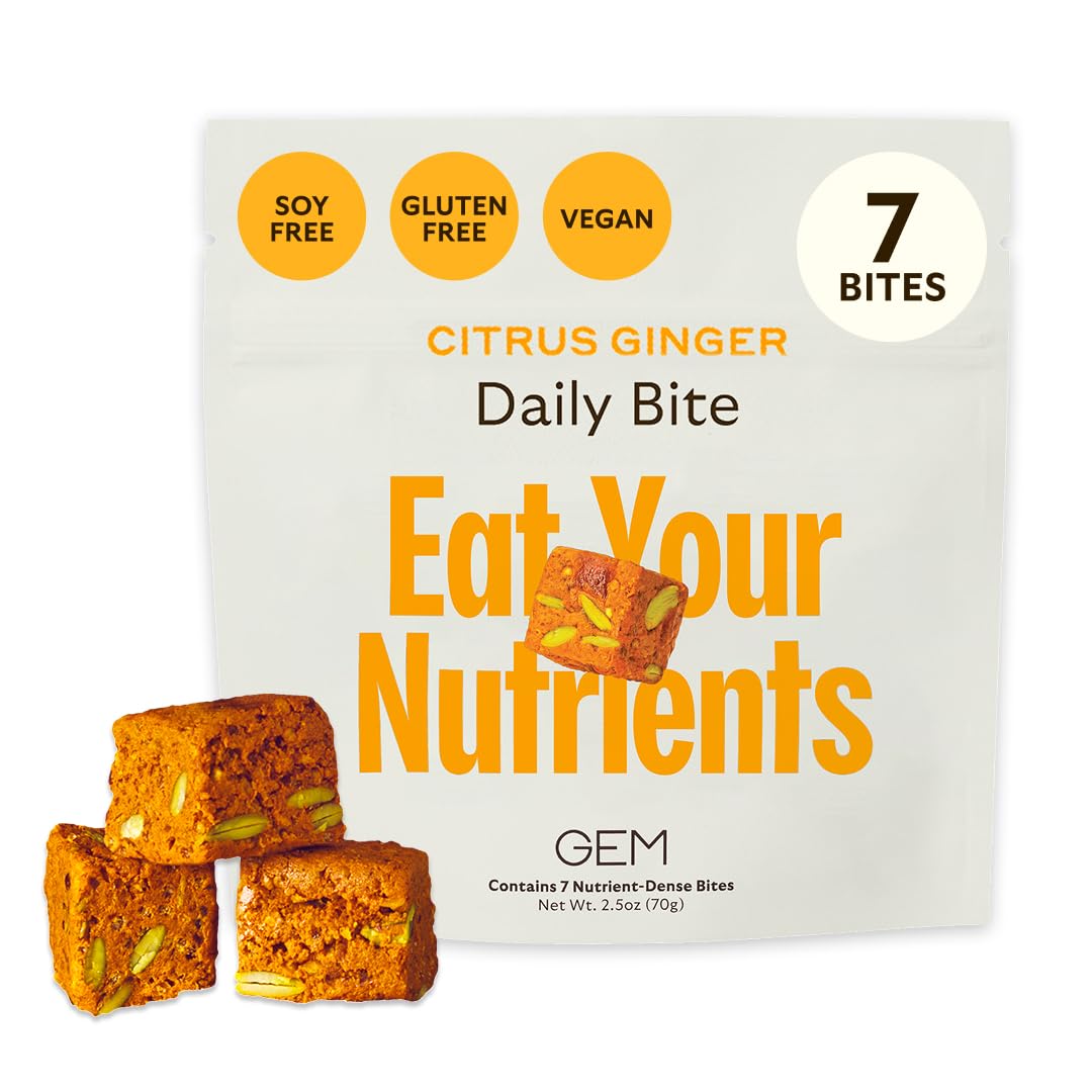GEM Daily Bite for Women & Men, with 20+ Vitamins, Minerals, & Superfoods Like Zinc, Vitamin D, B-Complex, K, Turmeric, Fiber & Prebiotics, Beta Glucan GLP-1 Support & Immunity (Citrus Ginger,7 count) GEM buy supplements canada