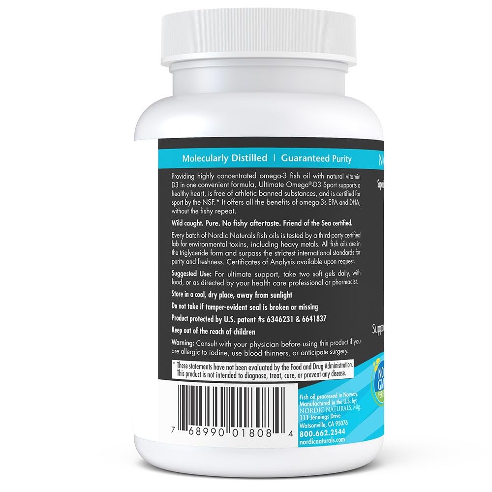 Nordic Naturals Ultimate Omega-D3 Sport, Lemon - 60 Soft Gels - 1480 mg Omega-3 + 1000 IU Vitamin D3 - NSF Certified - Supports Muscle, Bones, Focus & Endurance - 30 Servings Nordic Naturals buy supplements canada