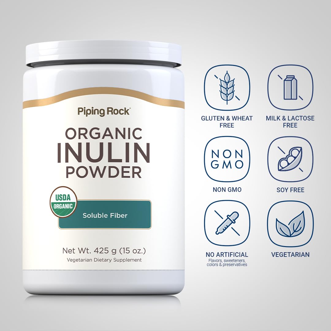 Piping Rock Organic Inulin Powder | 15 oz | Soluble Fiber Supplement | FOS Powder | Vegetarian, Non-GMO, Gluten Free Piping Rock buy supplements canada