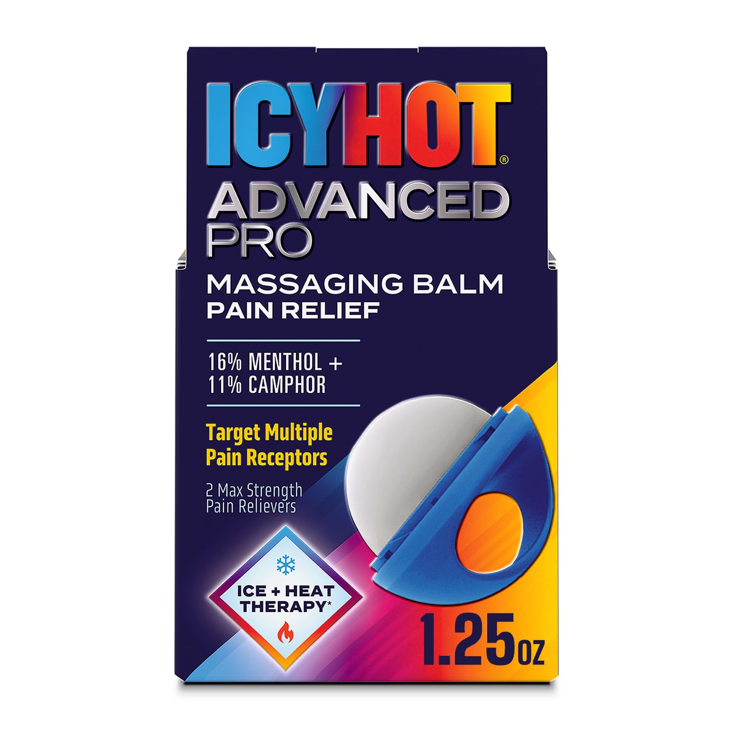 Icy Hot Advanced PRO Pain Relief Massaging Balm, Fast-Acting Max Strength Pain Relief With Menthol 16% and Camphor 11% for Backaches, Joints, Muscle Strains and Arthritis, Essential Oil Scent, 1.25 oz Icy Hot buy supplements canada