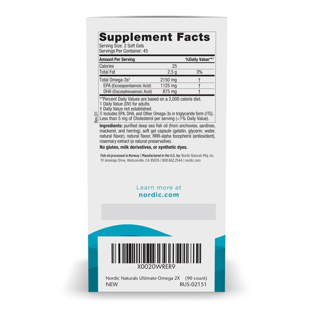 Nordic Naturals Ultimate Omega 2X, Lemon Flavor - 90 Soft Gels - 2150 mg Omega- High-Potency Omega-3 Fish Oil with EPA & DHA - Promotes Brain & Heart Health - Non-GMO - 45 Servings Nordic Naturals buy supplements canada