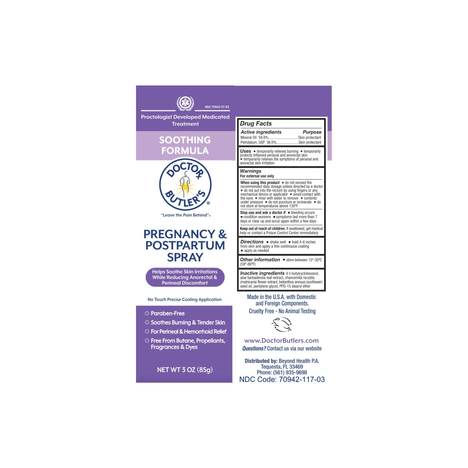 Doctor Butler's Pregnancy & Postpartum Spray - Perineal Spray and Hemorrhoid Treatment with Aloe and Chamomile, Pregnancy Support and Postpartum Essentials, Paraben Free (3oz) Doctor Butler's buy supplements canada