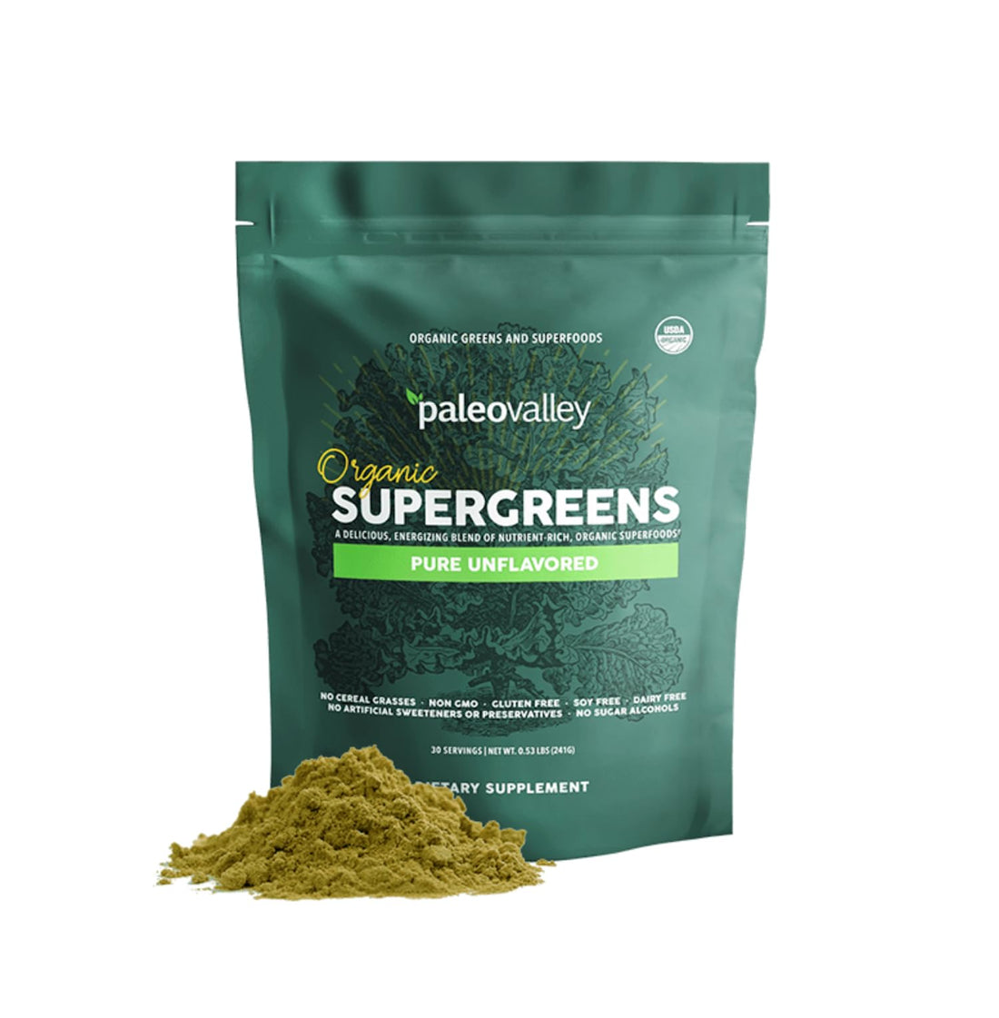 Paleovalley Organic Supergreens Powder - 23 Superfoods with Prebiotic Fiber for Energy and Immunity Support - No Cereal Grasses for Maximum Absorption - Pure Unflavored, 30 Servings Paleovalley buy supplements canada