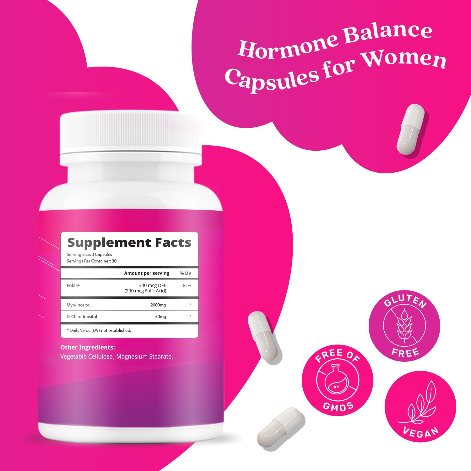 Myo-Inositol & D-Chiro Inositol Capsules with Folic Acid for PCOS | Prenatal Fertility BeLive buy supplements canada